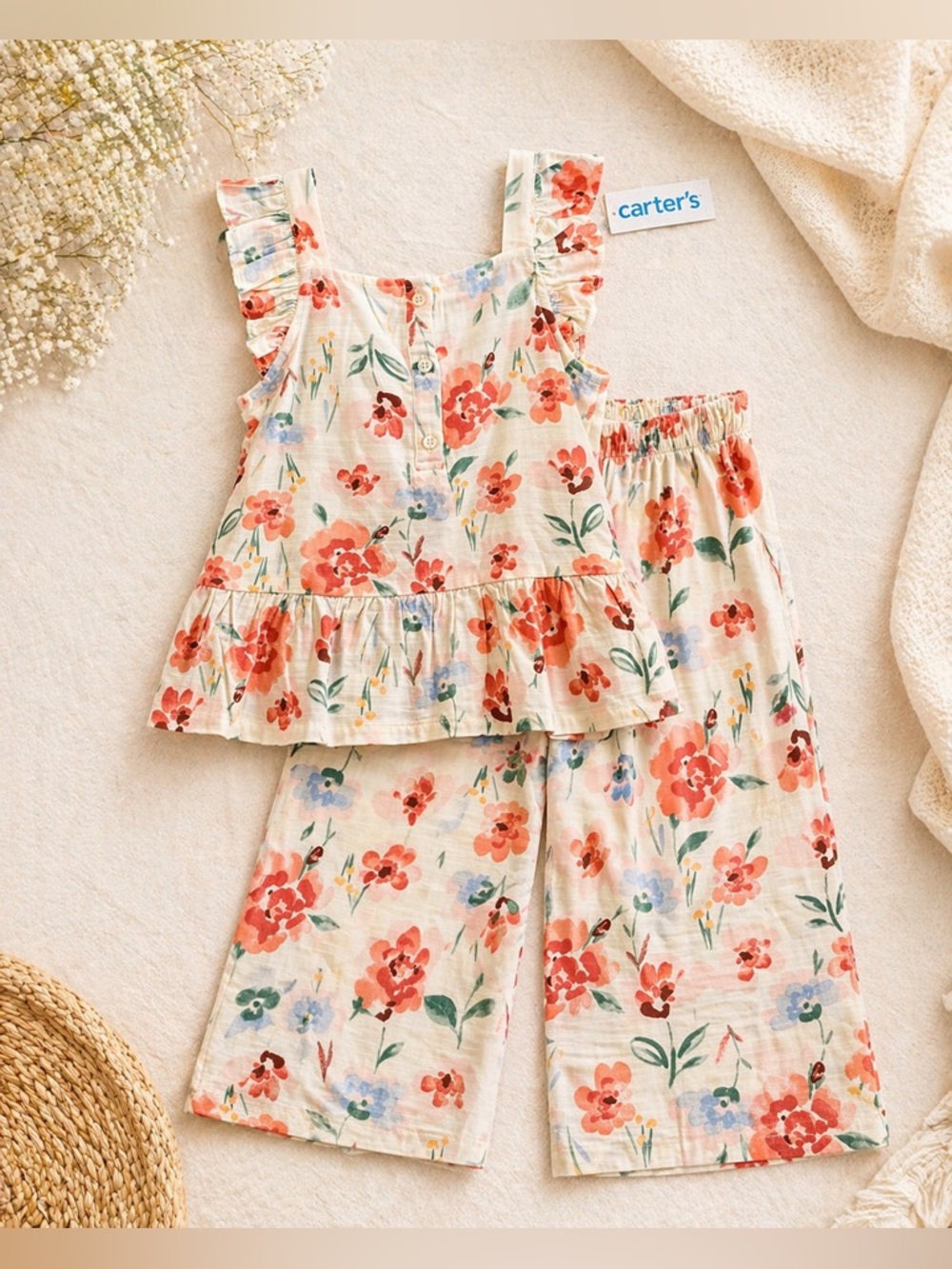 Carter’s‎ 5T Floral Matching Set NWT Girls Ruffle Top & Wide Leg Pants Spring